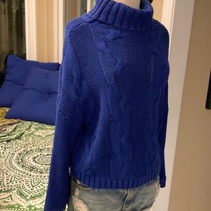Thick knit cowlneck sweater royal blue